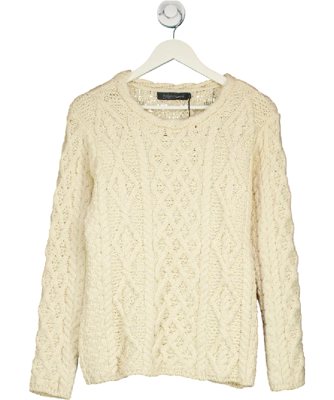 Women's Albanian Wool SweatersIrelandseye Cream Lambay Lattice Cable Aran Sweater Natural UK L