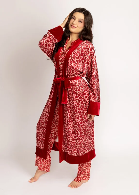 women's pajamas with elastic waistbandsKamila Robe in Red Floral