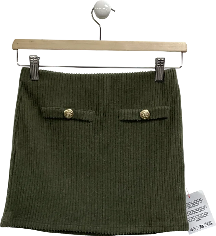 Women's Notched Collar SweatersASOS Green Brushed Rib Mini Skirt In Khaki UK S/M