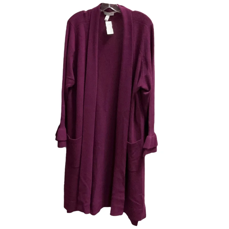 Women's Lithuanian Wool SweatersSweater Cardigan Cashmere By Isaac Mizrahi Live Qvc In Purple, Size: 3x