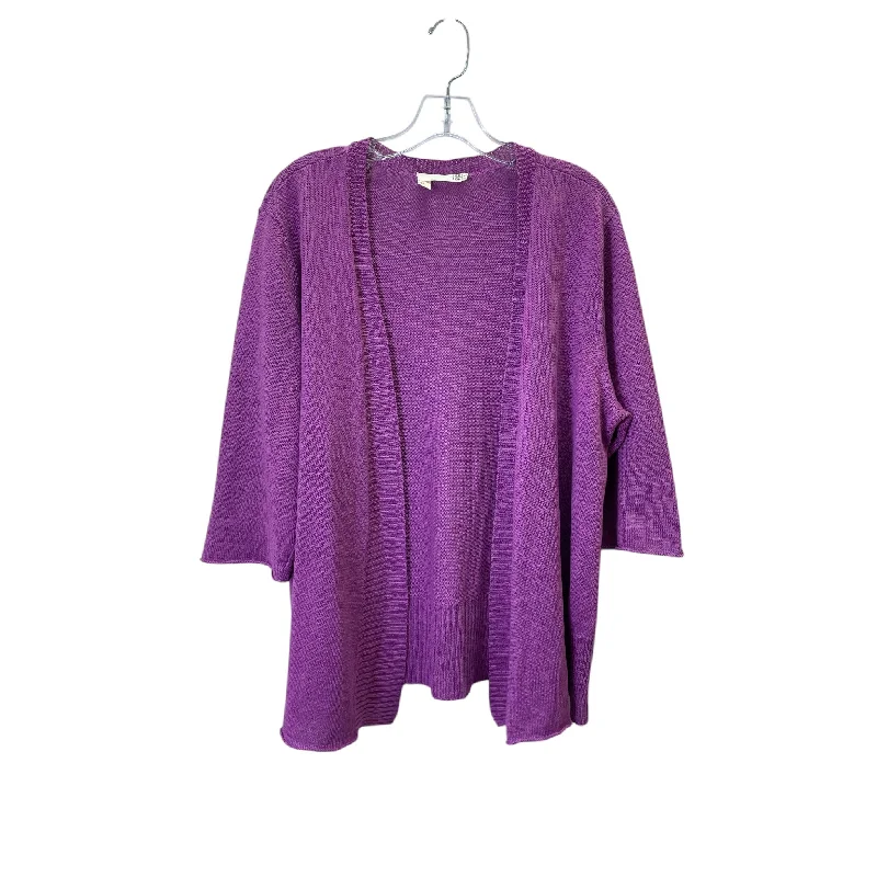 Women's Notched Collar SweatersCardigan By Eileen Fisher In Purple, Size:Xl