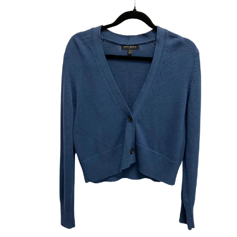 Women's Collarless Design SweatersCardigan By Banana Republic In Blue, Size: M