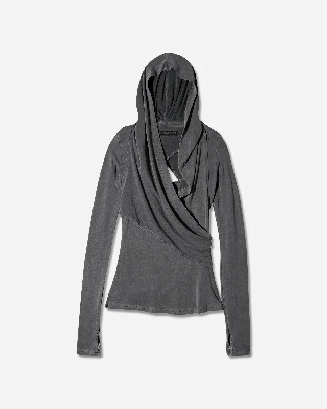 Women's Blouse with Low CollarWomen's Hooded Jersey Top Charcoal