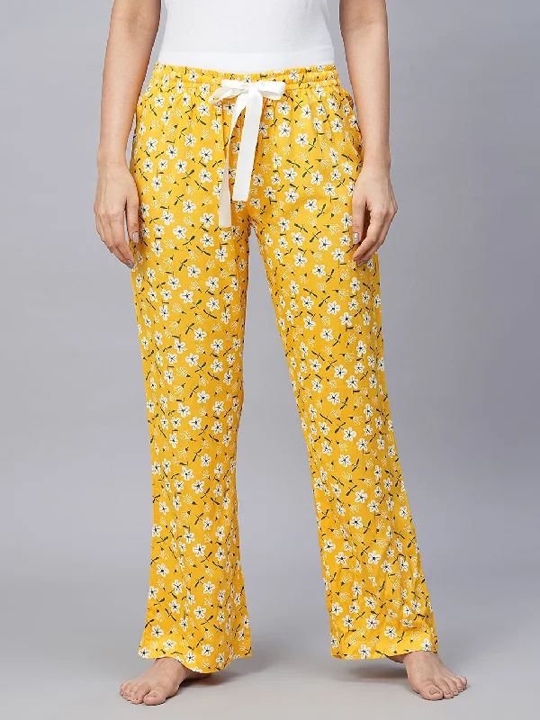 floral print women's pajamasWomen's Yellow Viscose Regular Fit Pajama