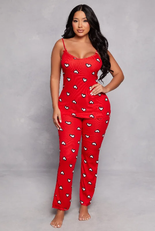 women's pajamas for gift-givingHeart Print Pajama Cami and Pants Set