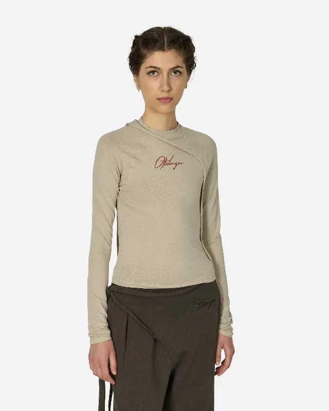 Women's High-Neck BlouseDeconstructed Fitted Longsleeve Top Sand