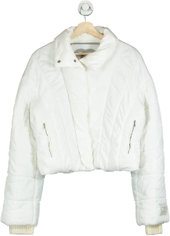 Women's Latvian Wool SweatersChanel White Quilted Sportline Logo Sleeve Jacket UK 14