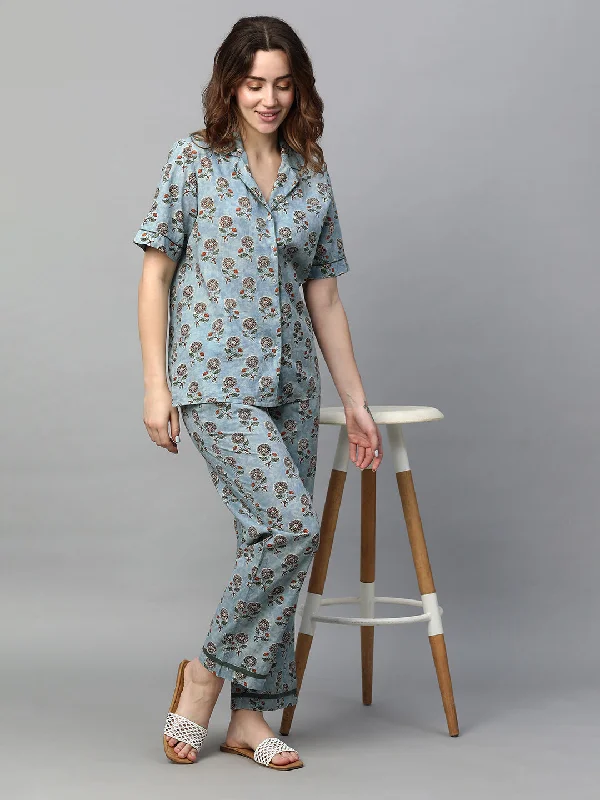 women's pajamas for those who value qualityWomen's Blue Cotton Regular Fit Pyjama Suit