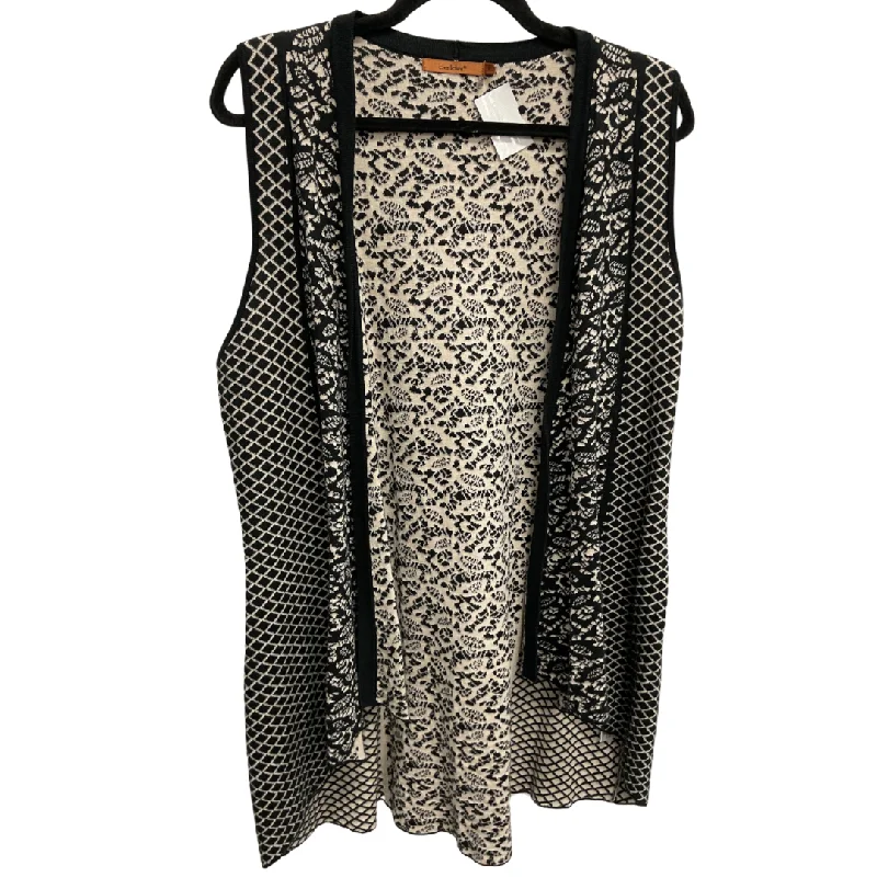 Women's Collarless Design SweatersSweater Cardigan By Belldini In Black & Tan, Size: Xl