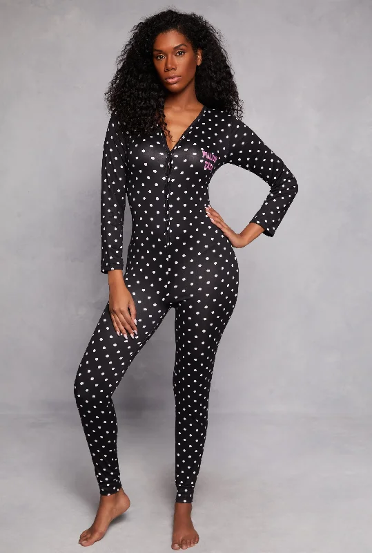 women's pajamas in a cozy, plush fabricPillow Talk Polka Dot Pajama Onesie