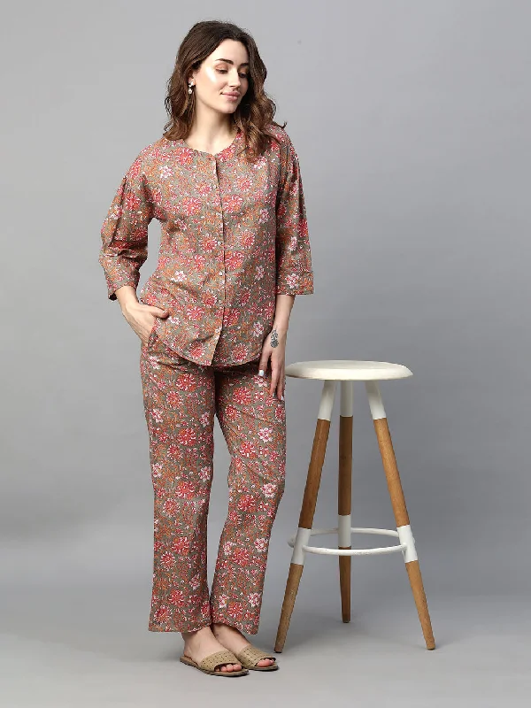 women's pajamas with a playful printWomen's Grey Cotton Regular Fit Pyjama