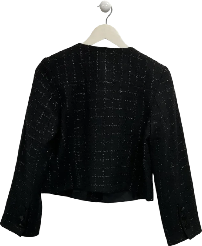 Women's Rounded Collar SweatersApricot Black Tweed Cropped Jacket UK 6