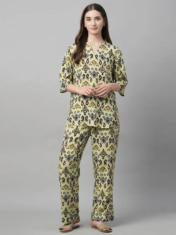 women's pajamas for a cozy night inWomen's Green Viscose Regular Fit Pyjama Suit