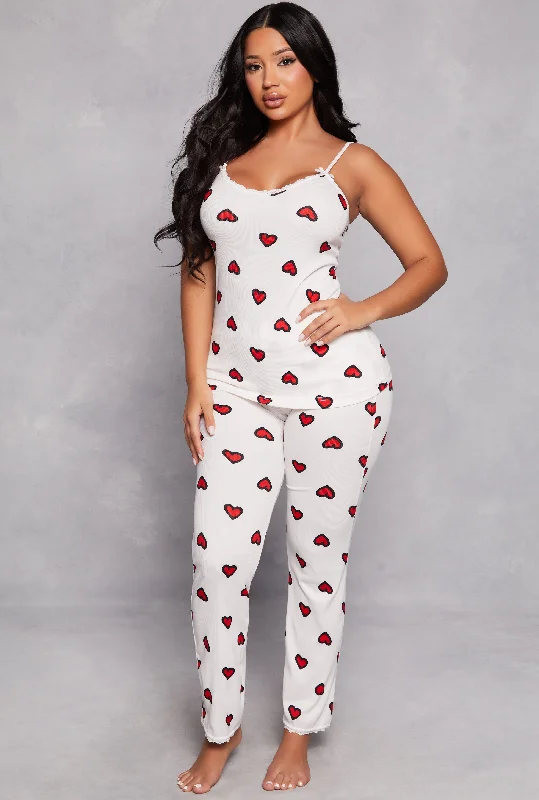 women's pajamas in bold patternsHeart Print Pajama Cami and Pants Set