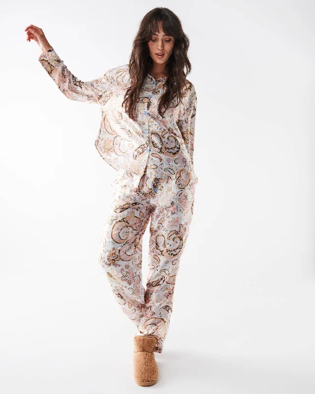 women's pajamas with a fitted designPaisley Paradise Satin Long Sleeve Shirt & Pant Pyjama Set