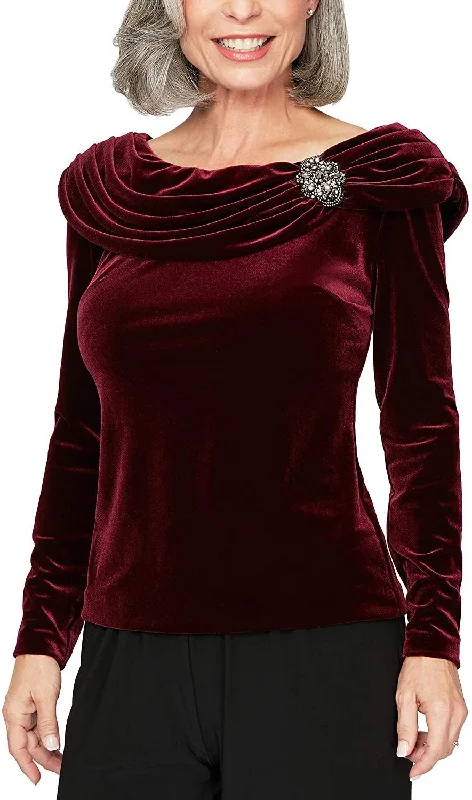 Women's Blouse with Bell SleevesAlex Evenings AE3916945 Ruched Collar Blouse