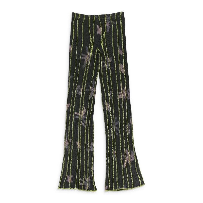 Women's Jodhpurs with Square CollarANENOME PRINT 3D STRIPE BLACK GREEN STRAIGHT PANTS