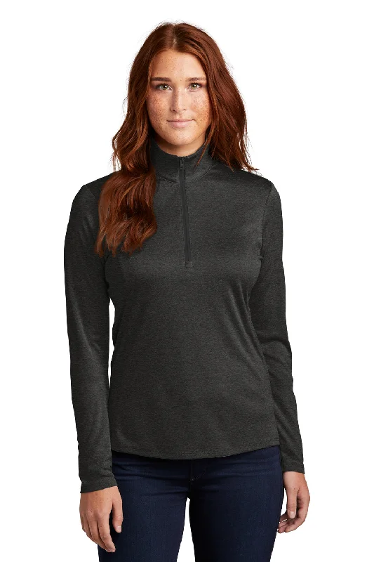 Women's Hooded Sweatshirts with Jacquard LiningSport-Tek Womens Endeavor Moisture Wicking 1/4 Zip Sweatshirt - Heather Black