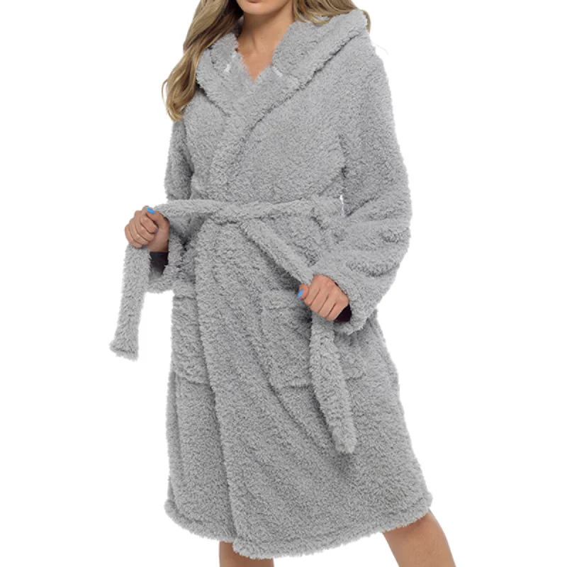 women's pajamas in soft, breathable materialsGrey Frosted Borg Hooded Robe