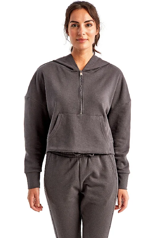 Women's Hooded Sweatshirts with Non-Stretch WaistTriDri Womens Alice 1/4 Zip Hooded Sweatshirt Hoodie w/ Pouch Pocket - Charcoal Grey