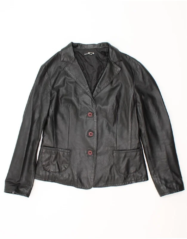 Women's Bomber CoatsVINTAGE Womens Leather Jacket IT 48 XL Black Leather