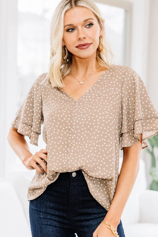 Women's Soft ShortsNew Levels Coffee Brown Polka Dot Blouse