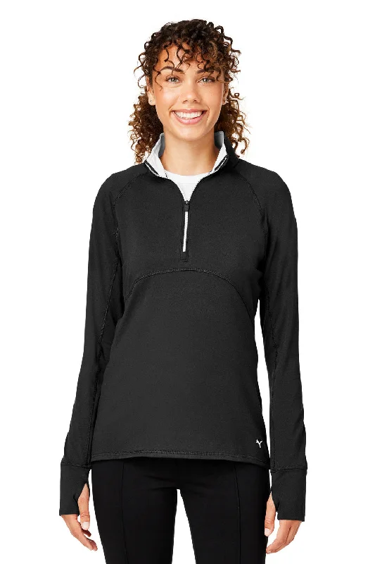 Women's Hooded Sweatshirts with Zipper PocketsPuma Womens Gamer Moisture Wicking 1/4 Zip Sweatshirt w/ Pockets - Black - Closeout