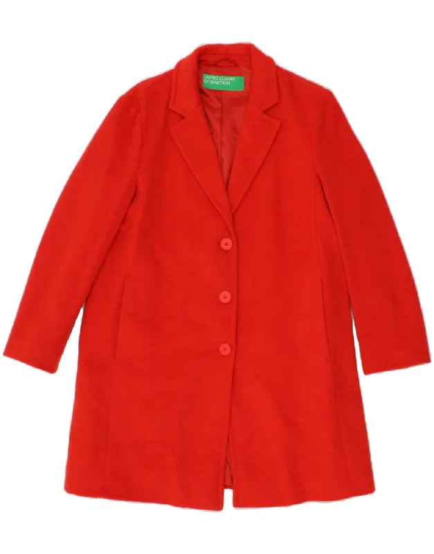 Women's Coats with Fur Trimmed PocketsBENETTON Womens Overcoat UK 12 Medium  Red Wool