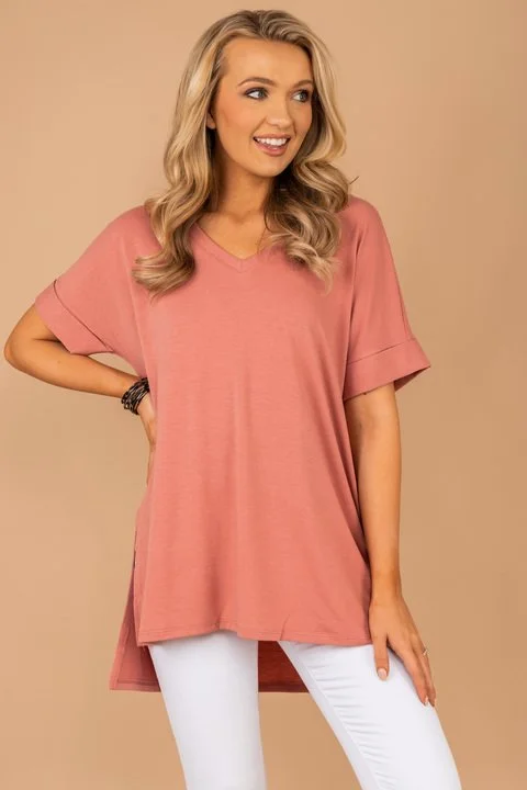 Women's Quick-Dry ShortsMake Your Life Easy Ash Rose Pink V-neck Top