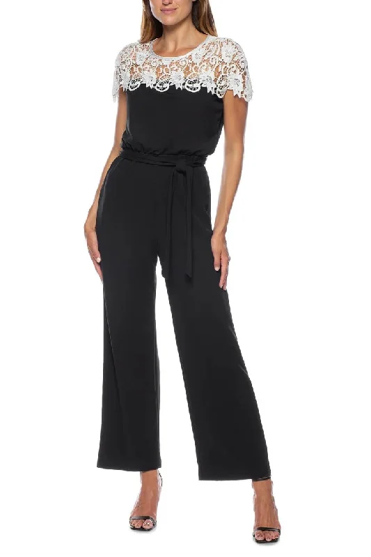 Women's Jumpsuits with Low CollarMarina  Illusion Boat Neck Stretch Crepe Jumpsuit