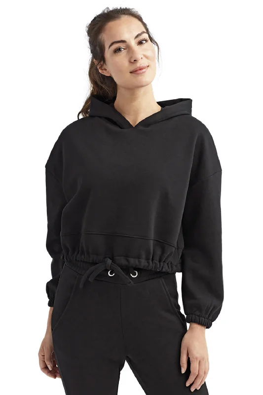 Women's Hooded Sweatshirts with Welt PocketsTriDri Womens Maria Cropped Hooded Sweatshirt Hoodie - Black