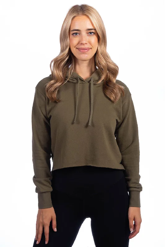 Women's Hooded Sweatshirts with Soft FabricNext Level Womens Cropped Hooded Sweatshirt Hoodie - Military Green