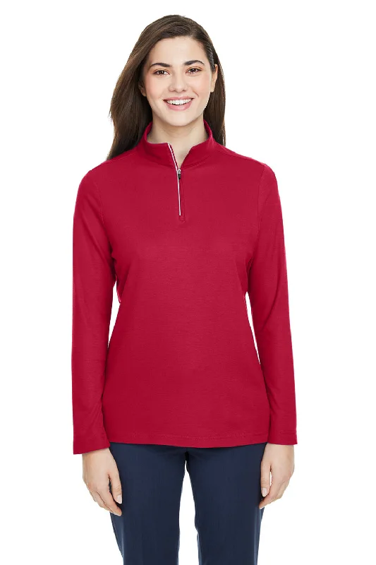 Women's Hooded Sweatshirts with Polka Dot LiningCore 365 Womens Fusion ChromaSoft Performance Moisture Wicking Pique 1/4 Zip Sweatshirt - Classic Red