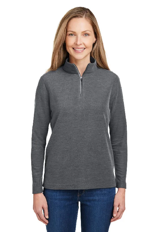 Women's Hooded Sweatshirts with Damask LiningCore 365 Womens Fusion ChromaSoft Performance Moisture Wicking Pique 1/4 Zip Sweatshirt - Heather Carbon Grey