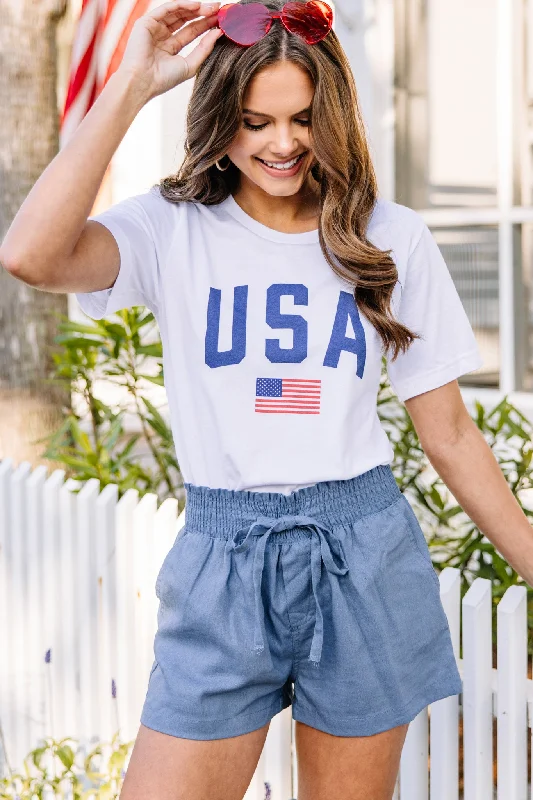 Women's Mid-Rise ShortsSimply Patriotic White Graphic Tee