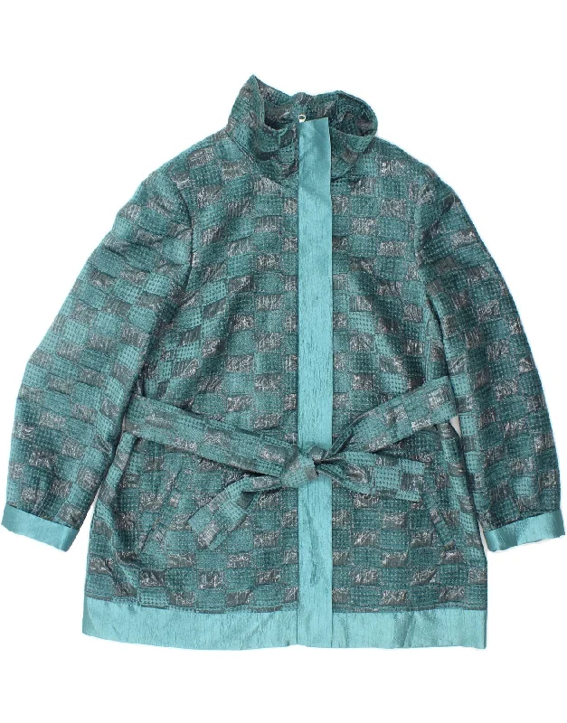 Women's Windbreaker CoatsVINTAGE Womens Abstract Pattern Bomber Jacket IT 54 3XL Blue Viscose