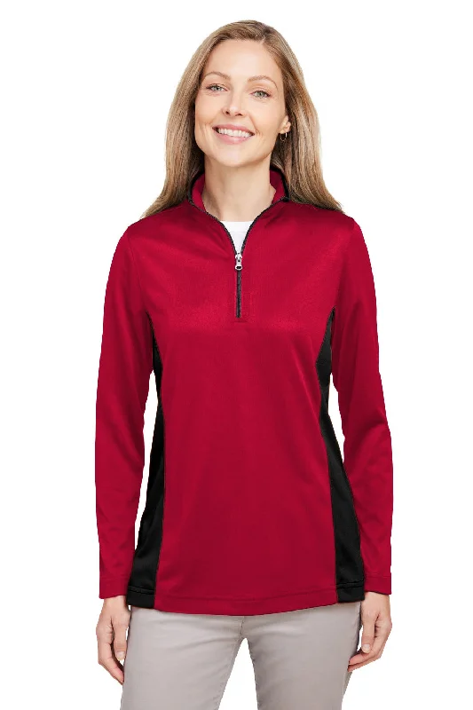 Women's Hooded Sweatshirts with Fitted WaistHarriton Womens Flash Performance Moisture Wicking Colorblock 1/4 Zip Sweatshirt - Red/Black