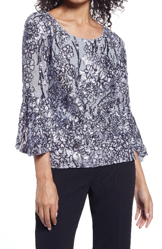 Women's Blouse with Short SleevesAlex Evenings AE8396712 Embroidered Blouse