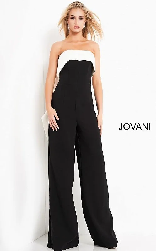 Women's Jumpsuits with Narrow CollarJovani 04355 Formal Strapless Evening Jumpsuit