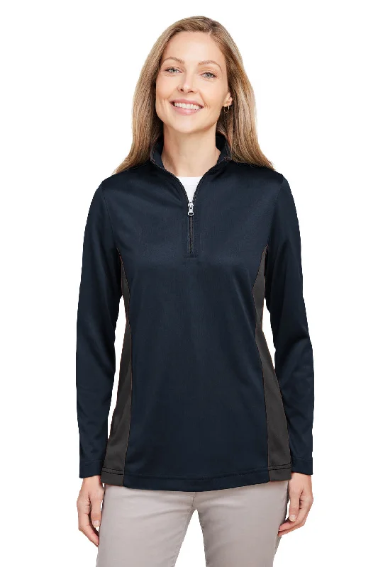 Women's Hooded Sweatshirts with Tight WaistHarriton Womens Flash Performance Moisture Wicking Colorblock 1/4 Zip Sweatshirt - Dark Navy Blue/Dark Charcoal Grey