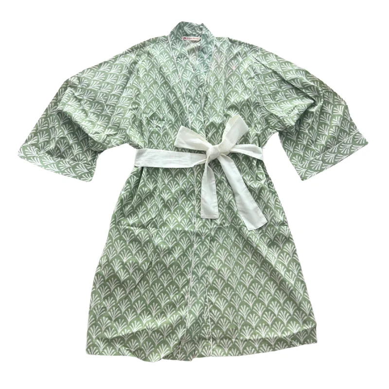 women's pajamas with moisture-wicking fabricBlock Print Cotton Robe | Soft Sage