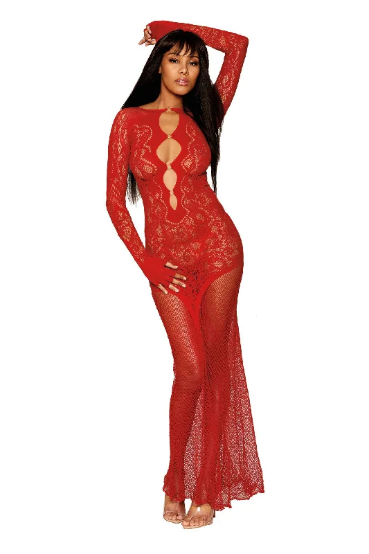 sheer lace braBodystocking Gown - One Size - Ruby