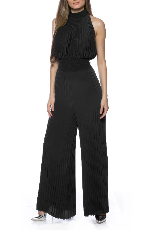 Women's Jumpsuits with Shawl CollarMarina  Halter High Neck Pleat Satin Jumpsuit