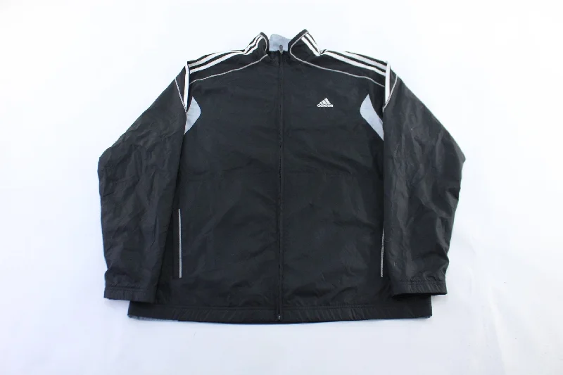 Women's Coats with Fur Trimmed CollarAdidas Embroidered Logo Black & White Striped Zip Up Jacket