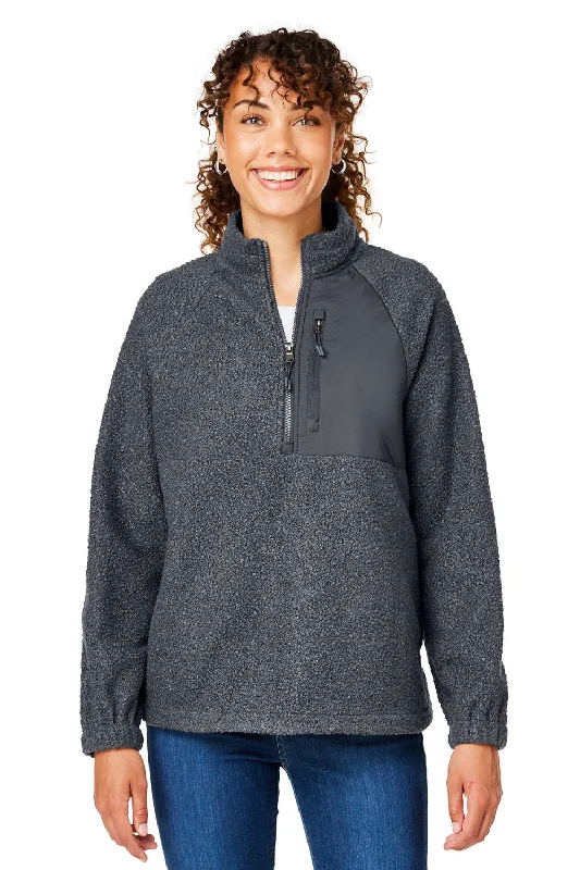 Women's Hooded Sweatshirts with Relaxed WaistNorth End Womens Aura Sweater Fleece 1/4 Zip Sweatshirt w/ Pockets - Carbon Grey