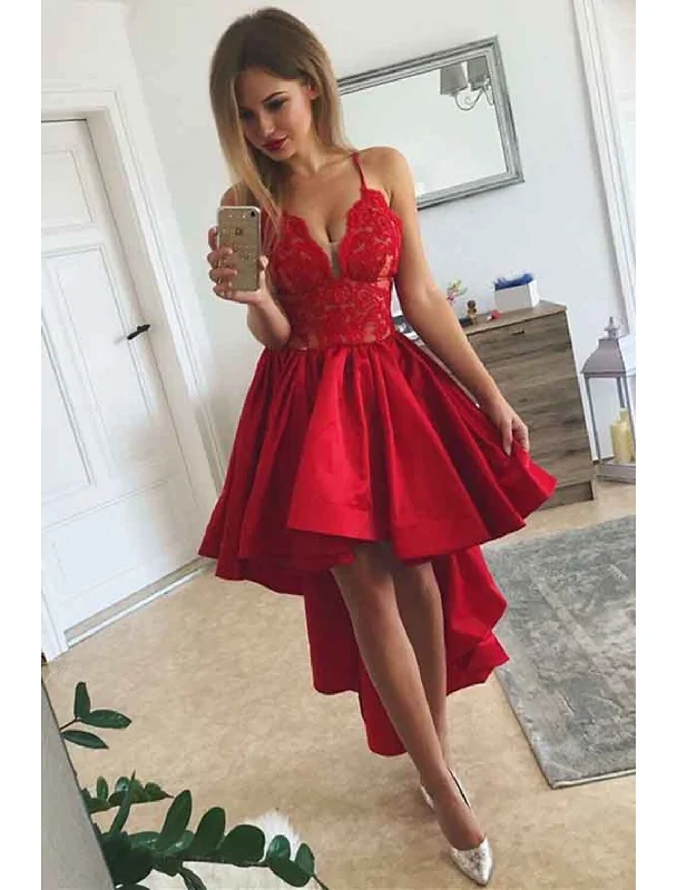 Women's Halter DressesA-Line Prom Dresses Party Dress Homecoming Asymmetrical Sleeveless V Neck Satin with Pleats