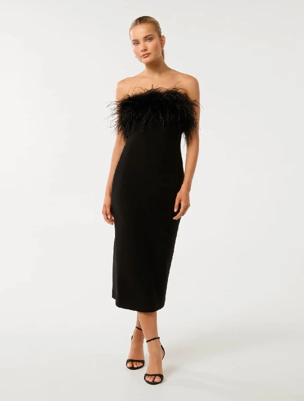 Women's V-Neck DressesVianna Feather Strapless Midi Dress