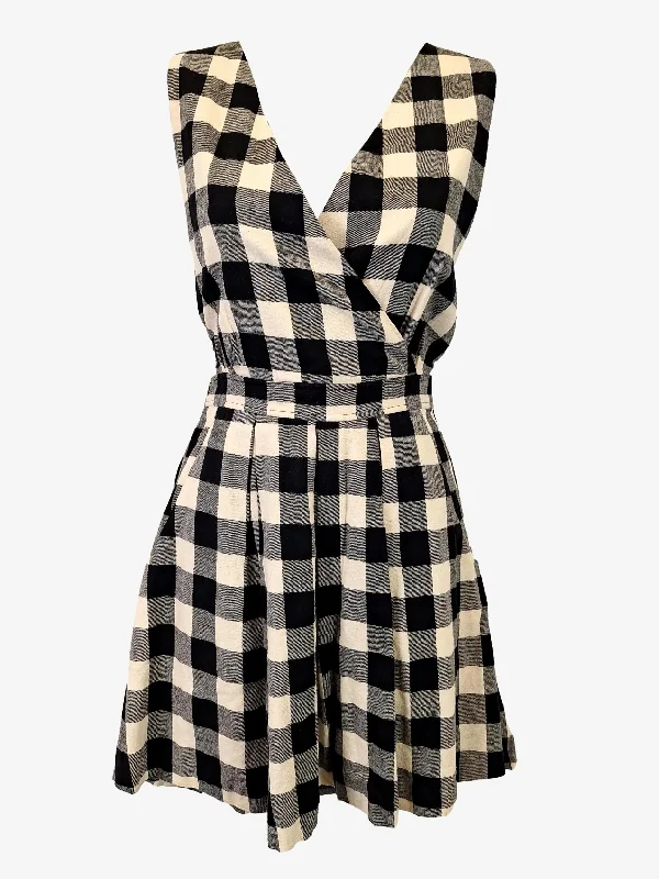 Women's High Collar DressesDangerfield Checkered Pleated Wrap Mini Dress Size 6