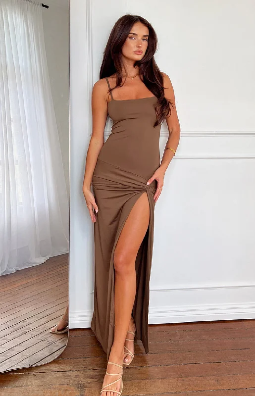 Women's V-Shaped Collar DressesJacinta Brown Maxi Dress