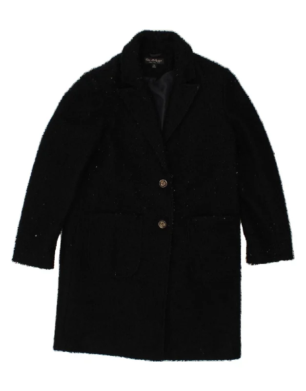 Women's Coats with Fur Trimmed HoodMISS SELFRIDGE Womens Fleece Overcoat UK 12 Medium Navy Blue Polyester